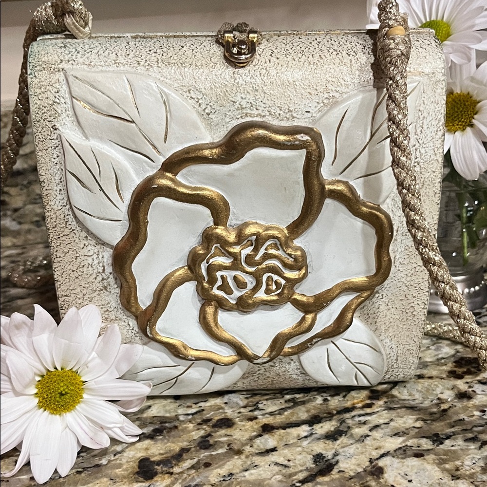 TIMMY WOODS Beverly Hills Collection Elegant Cream and Gold Floral Women's Bag